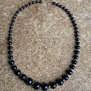 Vintage 24” Long Black graduated Beads Statement necklace